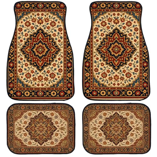 4 Piece Retro Car Floor Mats Full Sets Persian Floral Vintage Oriental Decorative Car Floor Carpets Front Rear Carpets Mat Non-Slip Auto Car Accessories Universal Fit for Car SUV Truck Van - color: Retro