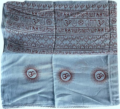 Indian Om Mantra Hand Block Printed Scarf Prayer Shawl (Light Blue)