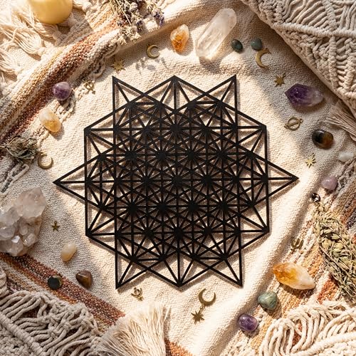 Taiyin 6 Pcs 12 Inch Wooden Sacred Geometry Wall Art Set, Zen Geometric Wall Decor for Home Meditation Room, Inspired Hanging Art with Metatron Cube, Flower of Life, Sri Yantra(Black)