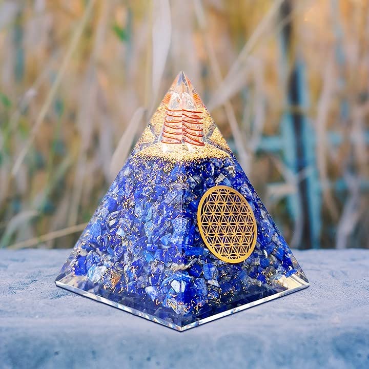 Orgone Pyramid of Success – Lapis Lazuli Orgonite for Honesty, Self-Awareness, Chakra Balancing, Meditation, Reiki Healing, EMF Protection & Positive Energy Enhancement - color: Lapis Lazuli