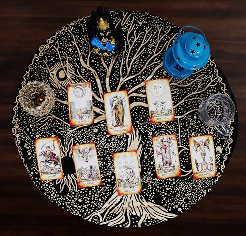 Indian Consigners Tree of Life Altar Cloth Tapestry Tablecloth Celtic Trees Ritual Spiritual Cloth for Sacred Places, Cotton Square Tarot Table Cover 24 by 24 Sacred - color: Golden Celestical Dry Tree, size: 24" x 24" (Square)
