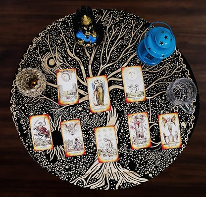 Indian Consigners Tree of Life Altar Cloth Tapestry Tablecloth Celtic Trees Ritual Spiritual Cloth for Sacred Places, Cotton Square Tarot Table Cover 24 by 24 Sacred - color: Golden Celestical Dry Tree, size: 24" x 24" (Square)