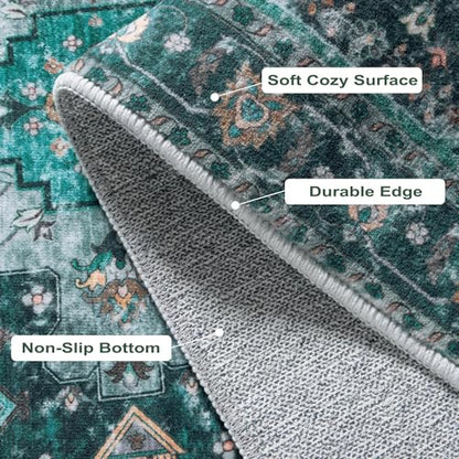 Ciicool Boho Washable 2x6 Runner Rugs,Hallway Kitchen Bedroom Beside Laundry Room Bathroom Rug, Pet & Kids Friendly, Non Slip Low Pile Stain Resistant Soft Foldable Floor Carpet - color: Teal/Multi, size: 2' X 6' (Runner)