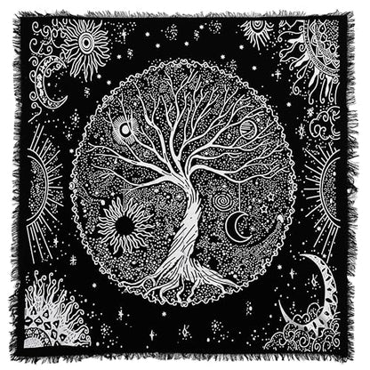 Indian Consigners Tree of Life Altar Cloth Tapestry Tablecloth Celtic Trees Ritual Spiritual Cloth for Sacred Places, Cotton Square Tarot Table Cover 36 by 36 Sacred - color: Silver Celestical Dry Tree, size: 36" x 36" (Square)