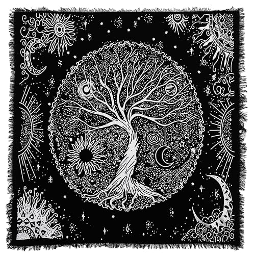 Indian Consigners Tree of Life Altar Cloth Tapestry Tablecloth Celtic Trees Ritual Spiritual Cloth for Sacred Places, Cotton Square Tarot Table Cover 36 by 36 Sacred - color: Silver Celestical Dry Tree, size: 36" x 36" (Square)