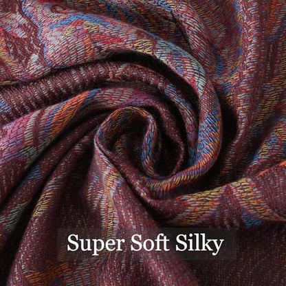 Paisley Pashmina Rave Shawl Scarf-Women's Reversible Ethnic Jacquard Pashmina Wraps for Travel - color: A#. Coffee