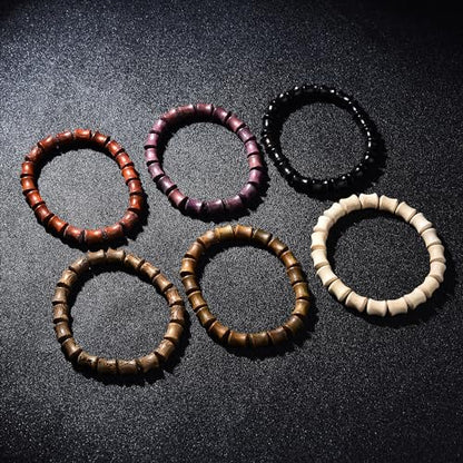 Wooden Beaded Bracelet Multi-Layered Stretch Bracelet for Men and Women Elastic Bracelet 6pcs - color: A-07