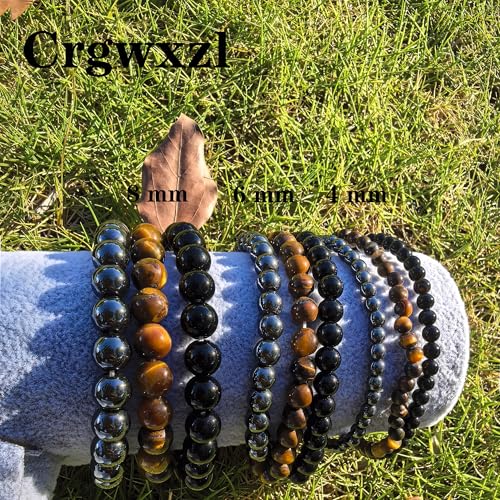 4mm 6mm 8mm Healing Crystal Bracelets for Women Men Natural Stone Beaded Stretch Bracelet Handmade Gemstone Reiki Spiritual Jewelry Gifts - color: Tiger Eye+Black Obsidian+Hematite-Protection, size: 8mm