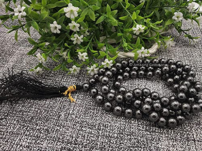 Amazing Gemstone Japa Mala 108 Prayer Beads Necklace and Wrist Mala Bracelet for Meditation - color: Hematite, size: Hand Knotted