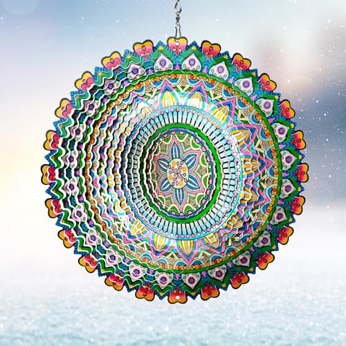 Mandala Rich Love Wind Spinner - 3D Kinetic Wind Spinners | 12″ Laser Cut Stainless Steel Hanging Sculpture & Catcher for Outdoor Garden Yard Decor | Mandala Gifts for Mom, Dad, Women, Men - color: Mandala Rich Love