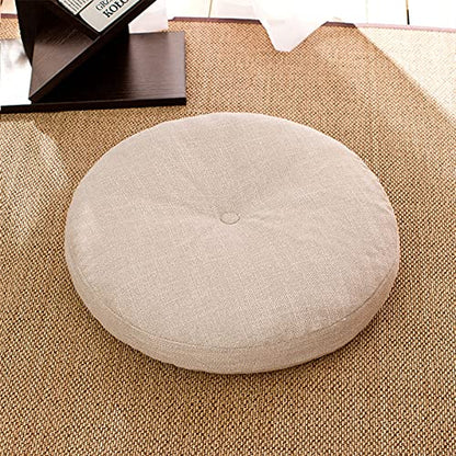 Round Yoga Seat Cushion Thicken Tufted Floor Pillow Cotton Linen Pumpkin Corduroy Meditation Cushion for Yoga Living Room Balcony Tatami-White 40x40cm(16x16inch)