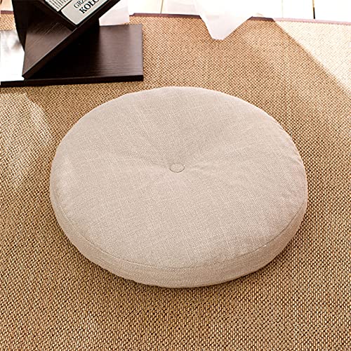 Round Yoga Seat Cushion Thicken Tufted Floor Pillow Cotton Linen Pumpkin Corduroy Meditation Cushion for Yoga Living Room Balcony Tatami-White 40x40cm(16x16inch)