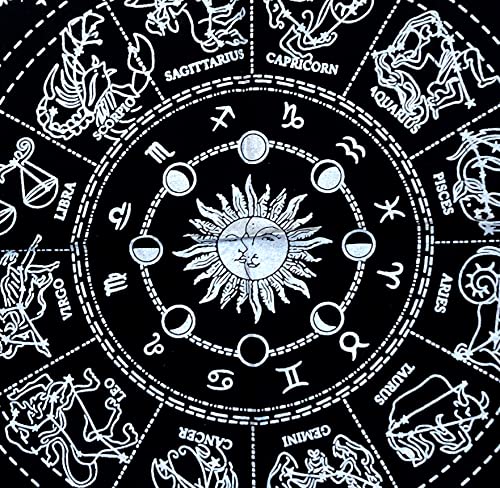INDACORIFY Zodiac Constellation Altar Table Top Cloth with Fringes Alter Tarot Witchery Product Spread Spiritual Sacred Cloth 18x18 in (Silver Zodiac Constellation) - color: Silver Zodiac Constellation