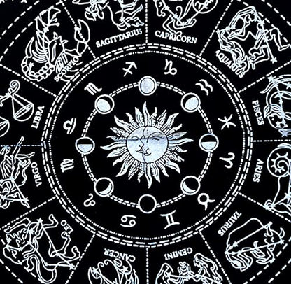 INDACORIFY Zodiac Constellation Altar Table Top Cloth with Fringes Alter Tarot Witchery Product Spread Spiritual Sacred Cloth 18x18 in (Silver Zodiac Constellation) - color: Silver Zodiac Constellation