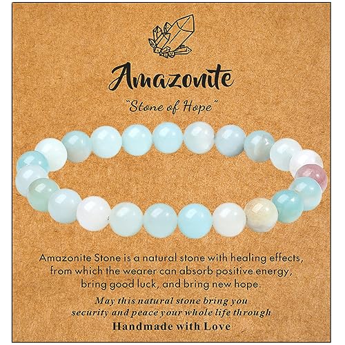 MAIBAOTA Healing Crystal Bracelet for Women Men, 8/4 mm Natural Stone Beaded Bracelets, Jewelry Birthday Gifts, Round Gemstones Stretch Bracelets - color: Multi-Amazonite, size: 8 mm