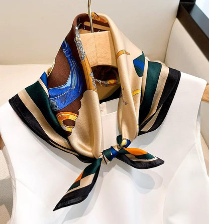 ANDANTINO 100% Mulberry Silk Scarf -21” Lightweight Square Neckerchief – Breathable Digital Printed Scarves with Gift Packed - color: Horse-tawny