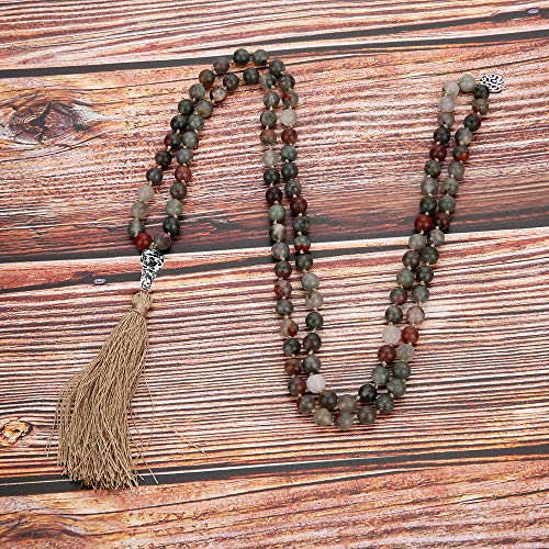 108 Mala Beads Semi-Precious Gem Stones Meditation Necklace with Tree of Life Pendant