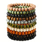 10 Piece Set Wooden Bead Bracelets, Boho Stretch Bracelet Set, Unisex Fashion Jewelry Stack, Multi-Color
