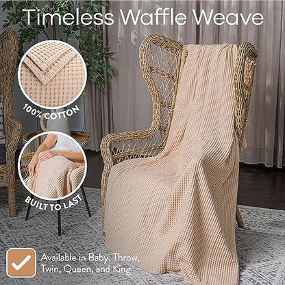 Comfy Cubs 100% Cotton Waffle Weave Throw Blanket Breathable Skin-Friendly Soft Lightweight Blankets - Perfect Warm Textured Blanket Layer - Size for Couch Bed & Sofa (Blush, 50" X 60") - color: Blush, size: 50" X 60"