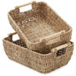 Casafield Set of 2 Seagrass Oval Storage Baskets with Wooden Handles - Large, Woven Bin Organizers