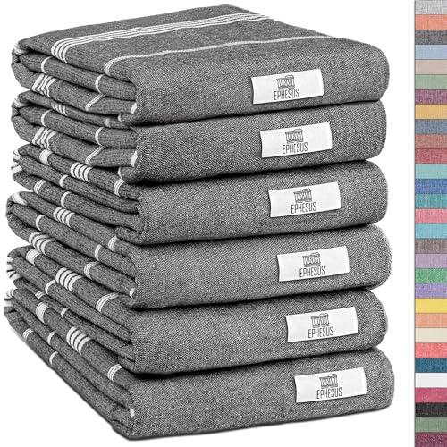 EPHESUS TOWELS Turkish Hand Towels - Set of 6 | 18" x 30" - Decorative Boho Turkish Hand Towel for Bathroom, Kitchen, Guest, Face, Hair, Tea, Dishcloth (Sultan, Anthracite) - color: Anthracite
