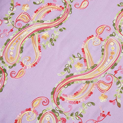 Embroidered Brushed Shawl Paisley Leaves Pattern Scarf Soft Ponchos Wrap Cape With Fringes - color: 040-lavenda