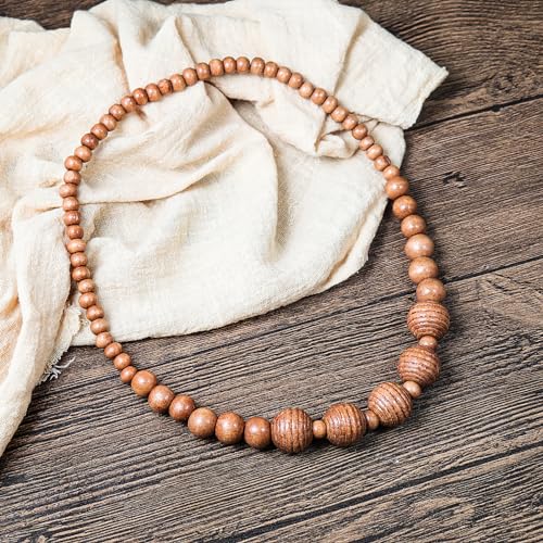 COLORFUL BLING Ethnic Natural Wood Beads Necklace for Men Women Africa Wooden Chain Chunky Strand Necklace Statement Hip Hop Jewelry - color: grooved light