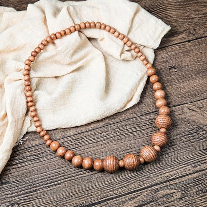 COLORFUL BLING Ethnic Natural Wood Beads Necklace for Men Women Africa Wooden Chain Chunky Strand Necklace Statement Hip Hop Jewelry - color: grooved light