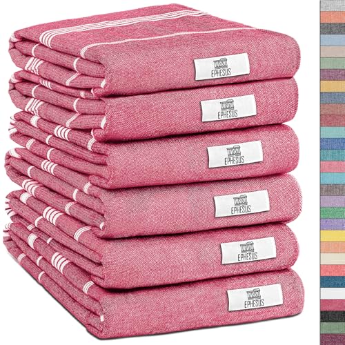 EPHESUS TOWELS Turkish Hand Towels - Set of 6 | 18" x 30" - Decorative Boho Turkish Hand Towel for Bathroom, Kitchen, Guest, Face, Hair, Tea, Dishcloth (Sultan, Fuchsia) - color: Fuchsia