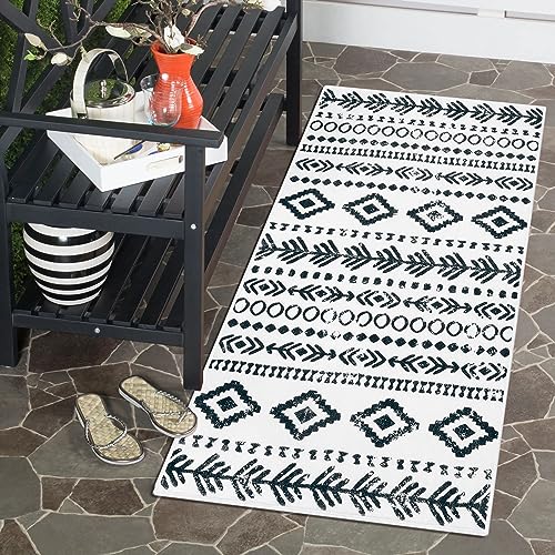 Lahome Boho Moroccan Washable Rug, 2x4 Ultra-Thin White Bathroom Rugs Non-Slip Rubber Backing, Farmhouse Geometric Print Pattern Indoor Entryway Carpet Large Throw Mats for Kitchen Laundry Varena - color: White/Black, size: 2' x 4'