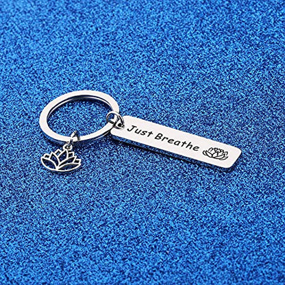 WUSUANED Breathe Lotus Keychain Yoga Jewelry Inspirational Gift for Women