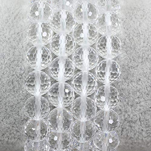 Amandastone Natural Gemstone 8mm Round Beads Stretch Bracelet 7 Inch - color: Faceted Clear Quartz