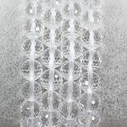 Amandastone Natural Gemstone 8mm Round Beads Stretch Bracelet 7 Inch - color: Faceted Clear Quartz