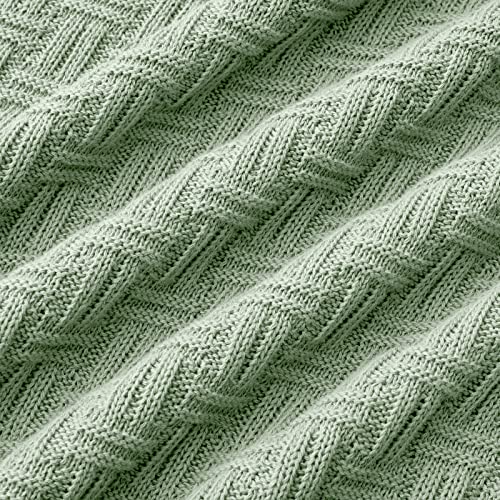 TREELY 100% Cotton Knitted Throw Blanket Couch Cover Blanket(60 x 80 Inches, Light Sage Green) - color: Sage Green, size: Twin (60 in x 80 in)