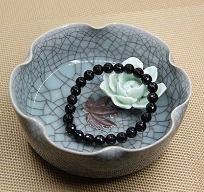 Amandastone Natural Gemstone 8mm Round Beads Stretch Bracelet 7 Inch - color: Faceted Black Agate