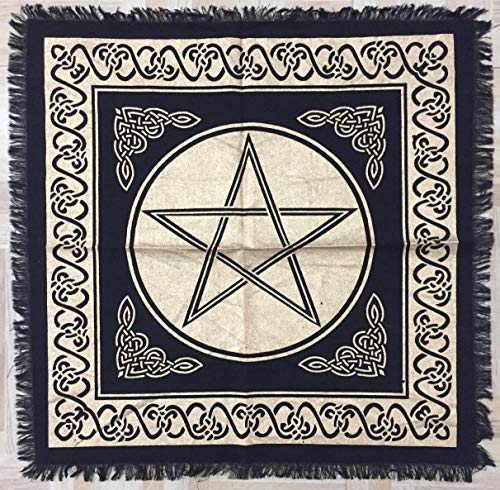 Indian Consigners Altar Cloth Pentagram Witchcraft Alter Tarot Spread Top Cloth Wiccan Square Spiritual 18 by 18 Sacred (Pentagram Gold Silver) - color: Pentagram Gold Silver