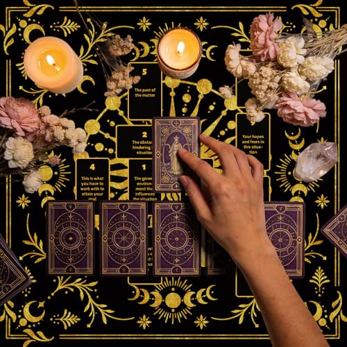 Tarot Altar Cloth Black Tablecloth Sun Lunar Phase Star Print Square Card Table Tablecloth with Velvet Tarot Card Bag for Reading Rituals Crystals Spiritual Divination Witchcraft Supplies - color: Sun Moon Stars