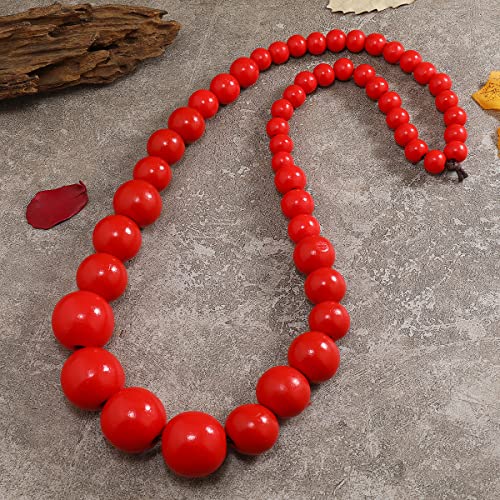 COLORFUL BLING Ethnic Natural Wood Beads Necklace for Men Women Africa Wooden Chain Chunky Strand Necklace Statement Hip Hop Jewelry - color: red 75cm