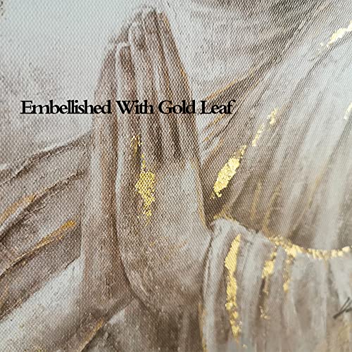Gold Buddha Wall Art: Laughing Buddha Painting with Mandala Flower and Gold Leaf for Living Room, Bedroom, Yoga Room, Buddhist Meditation Room - 24"x32" - color: Smiling Golden Buddha, size: 24"x32"x1