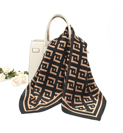 ANDANTINO 100% Mulberry Silk Square Scarf for Hair-25.6" X25.6'' Women Men Natural Silk Neckerchief Digital Printed Headscarf - color: Black&brown