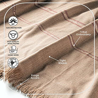 Versatile Premium Wool Blend Meditation Shawl - Large Unisex Prayer Wrap, Oversized Scarf & Yoga Blanket - color: Dark Brown
