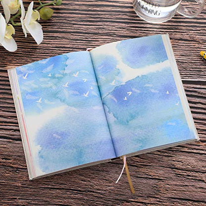 SIIXU Colorful Blank Notebook, Unruled Personal Diary Journals to Write in for Women, Hardcover Writing Notepad Gift, Unique Watercolor Design, 192 Pages, 2 Bookmarks, Unlined