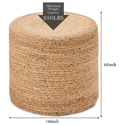 18'' Pouf Ottoman, Natural Braided Poof, Round Poufs, Rustic Handweave Lounge Pouffe, Boho Footrest Stool for Bedroom, Accent Table or Seat for Patio, Living Room - color: 18inch Natural Water Hyacinth Braid