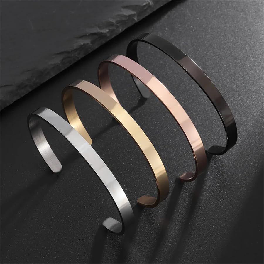 6mm wide tri-color optional bracelet stainless steel classic simple solid color polished open adjustable cuff bracelet
