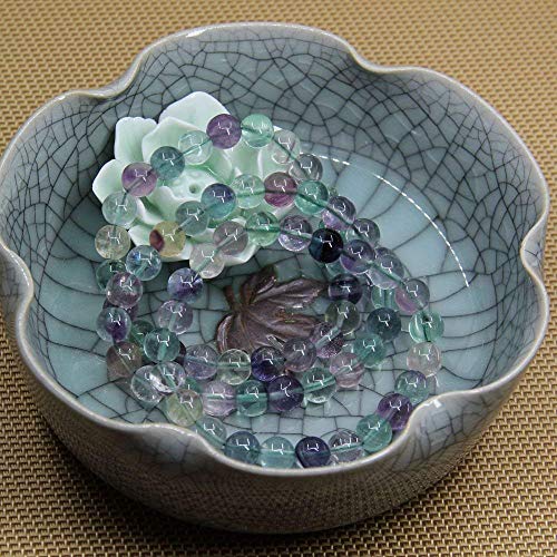 Angelstones Handmade Natural Healing Gemstone 8mm Round Beads Stretch Crystal Bracelet 7 Inch Unisex - color: Clear Green Fluorite