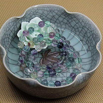 Angelstones Handmade Natural Healing Gemstone 8mm Round Beads Stretch Crystal Bracelet 7 Inch Unisex - color: Clear Green Fluorite