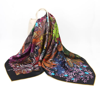 ANDANTINO 100% Silk Scarf 43" Large Square Lightweight Headscarf& Shawl–Women Hair Wraps-With Gift Packed - color: Colorful Plants