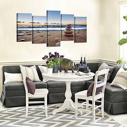 KREATIVE ARTS - 5 Pieces Canvas Prints Wall Art Zen Stones Balance Pebbles Stack on Beach Modern Wall Decor Stretched Gallery Canvas Wrap Giclee Print Ready to Hang (Large Size 60x32inch)