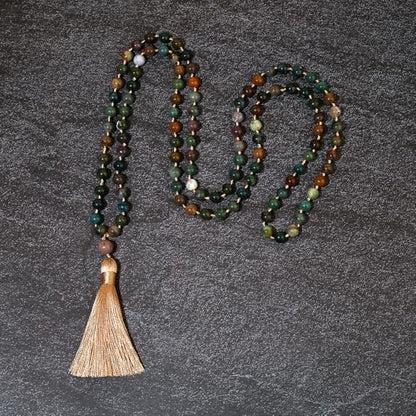 8mm Natural Stone 108 Mala Beads Necklace for Men and Women - color: Green Agate