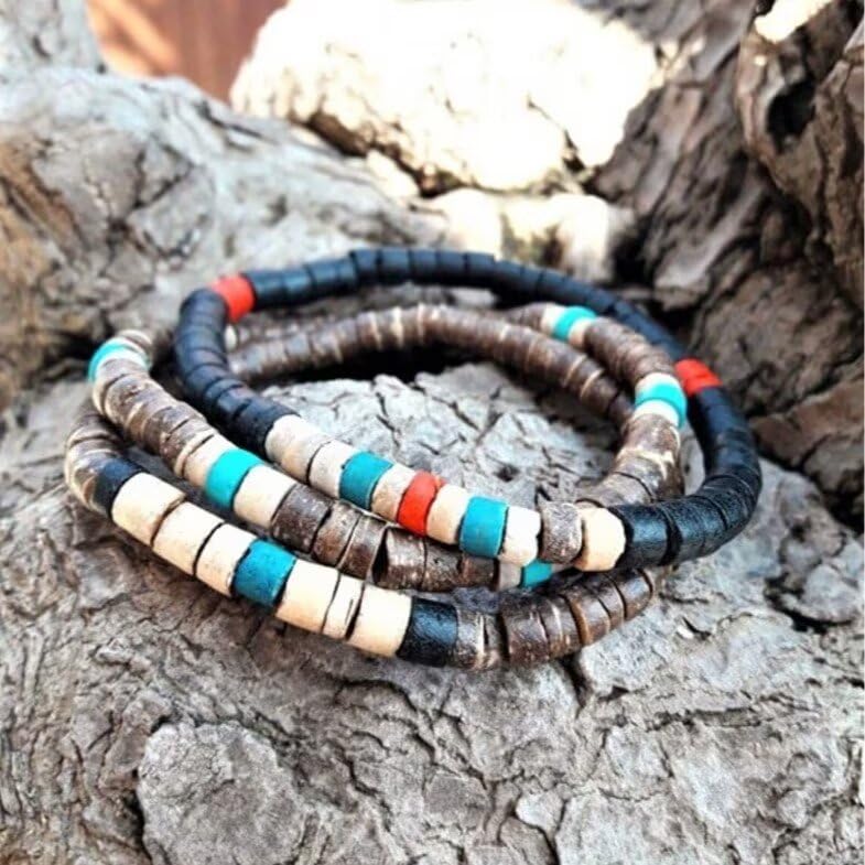 Todu Boho Bracelets Vintage African Turpine Coconut Shell Stackable Wooden Beaded Bracelets for Women Men Bohemian Ethnic Summer Beach Vacation Holiday Jewelry - style: Style A